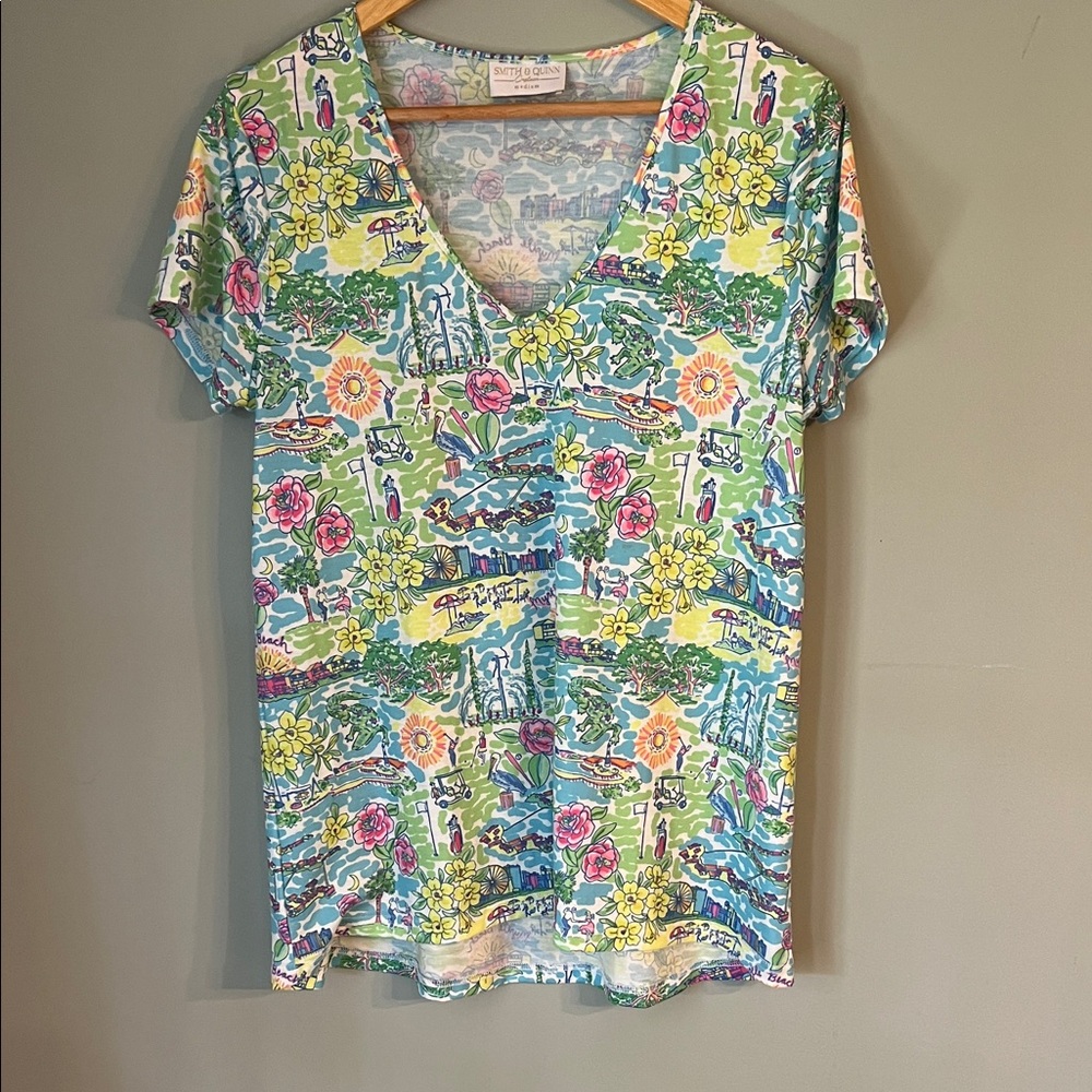 2-pc Smith and Quinn Colorful Floral V-Neck Tee and Skort.  Sz M